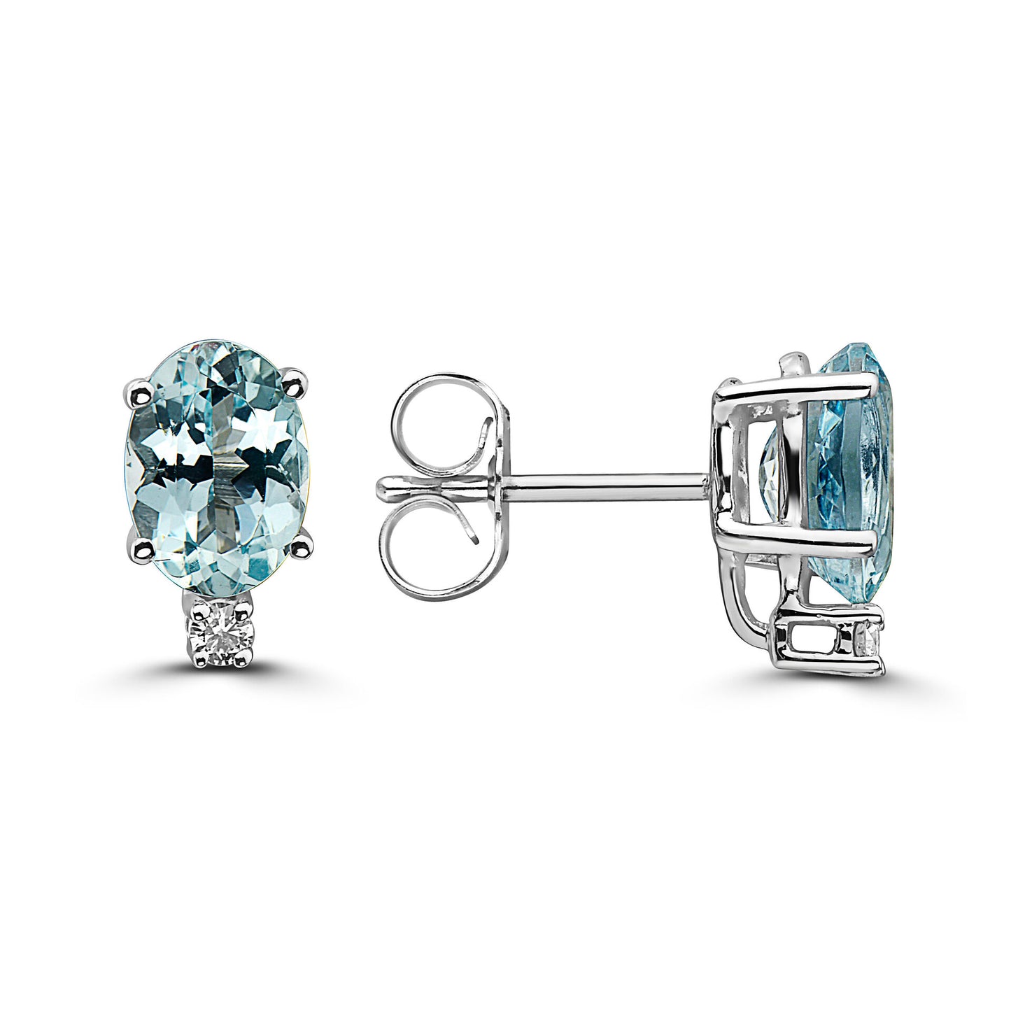 5/8 cts Blue Aquamarine and Diamond Earrings in 14K White Gold by Birthstone - BirthStone.com