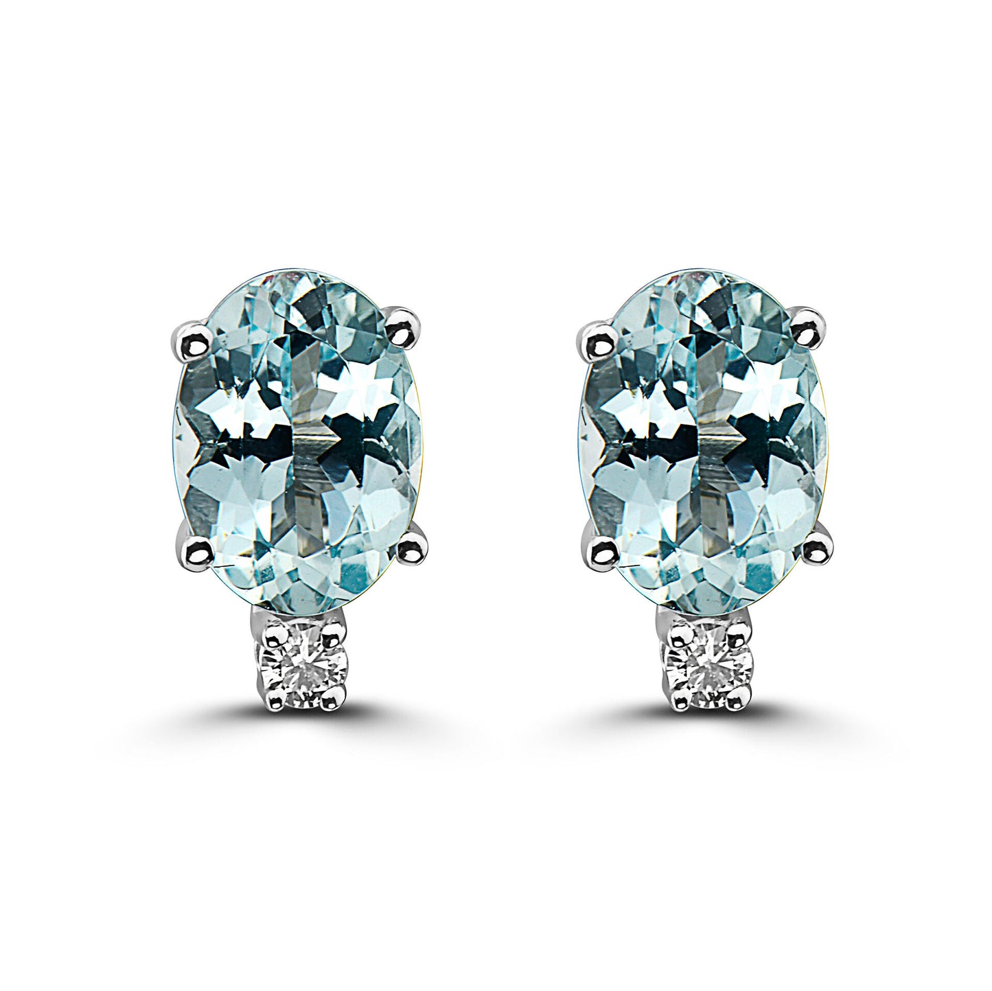 5/8 cts Blue Aquamarine and Diamond Earrings in 14K White Gold by Birthstone - BirthStone.com