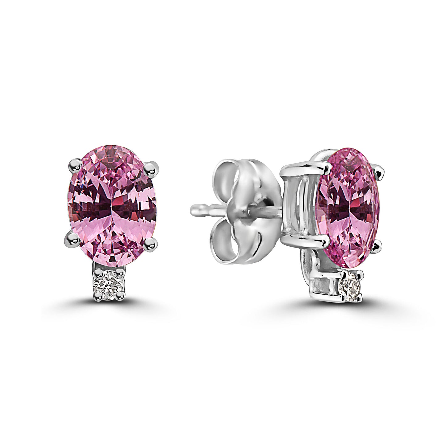 1 1/2 cts Pink Sapphire and Diamond Earrings in 14K White Gold by Birthstone - BirthStone.com