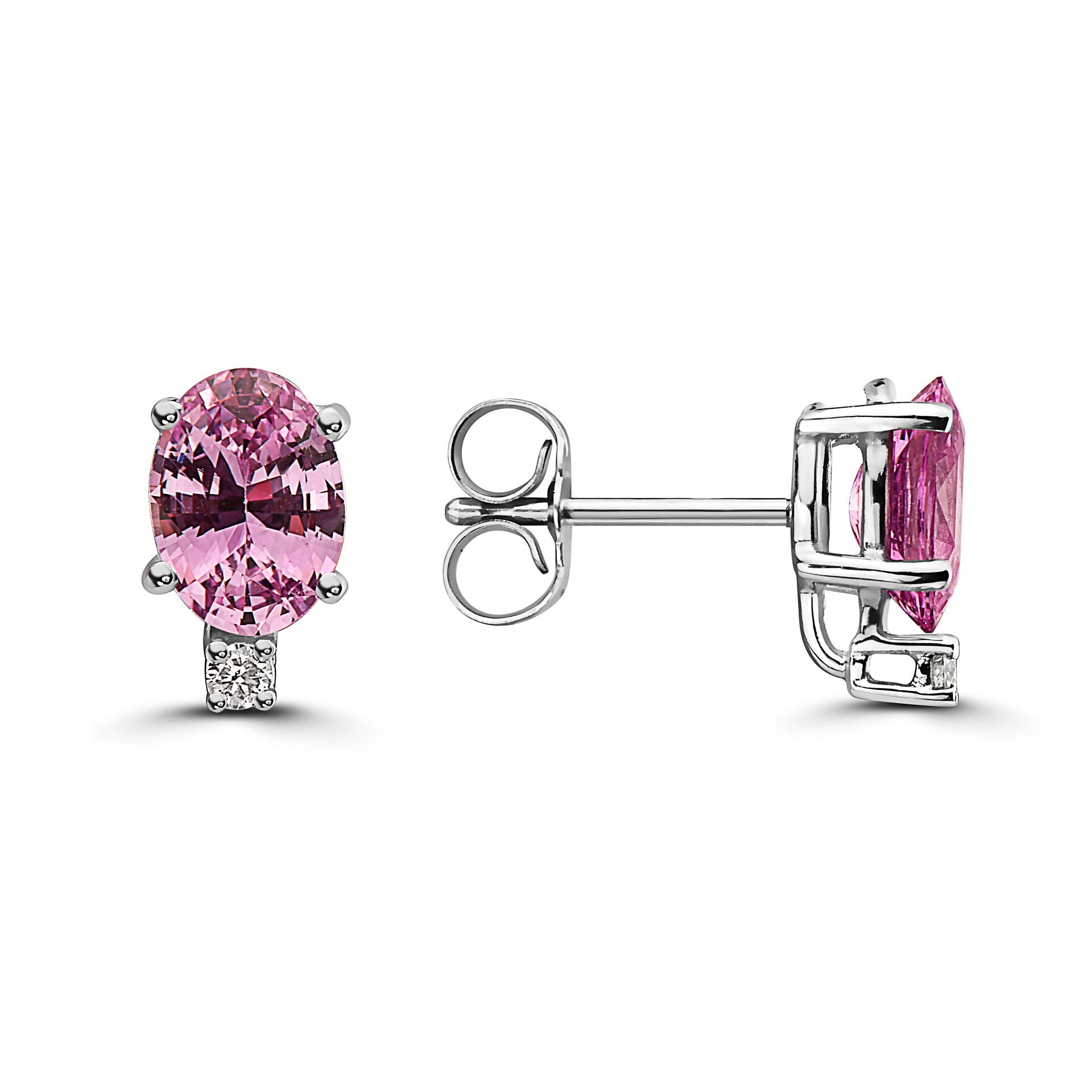 1 1/2 cts Pink Sapphire and Diamond Earrings in 14K White Gold by Birthstone - BirthStone.com