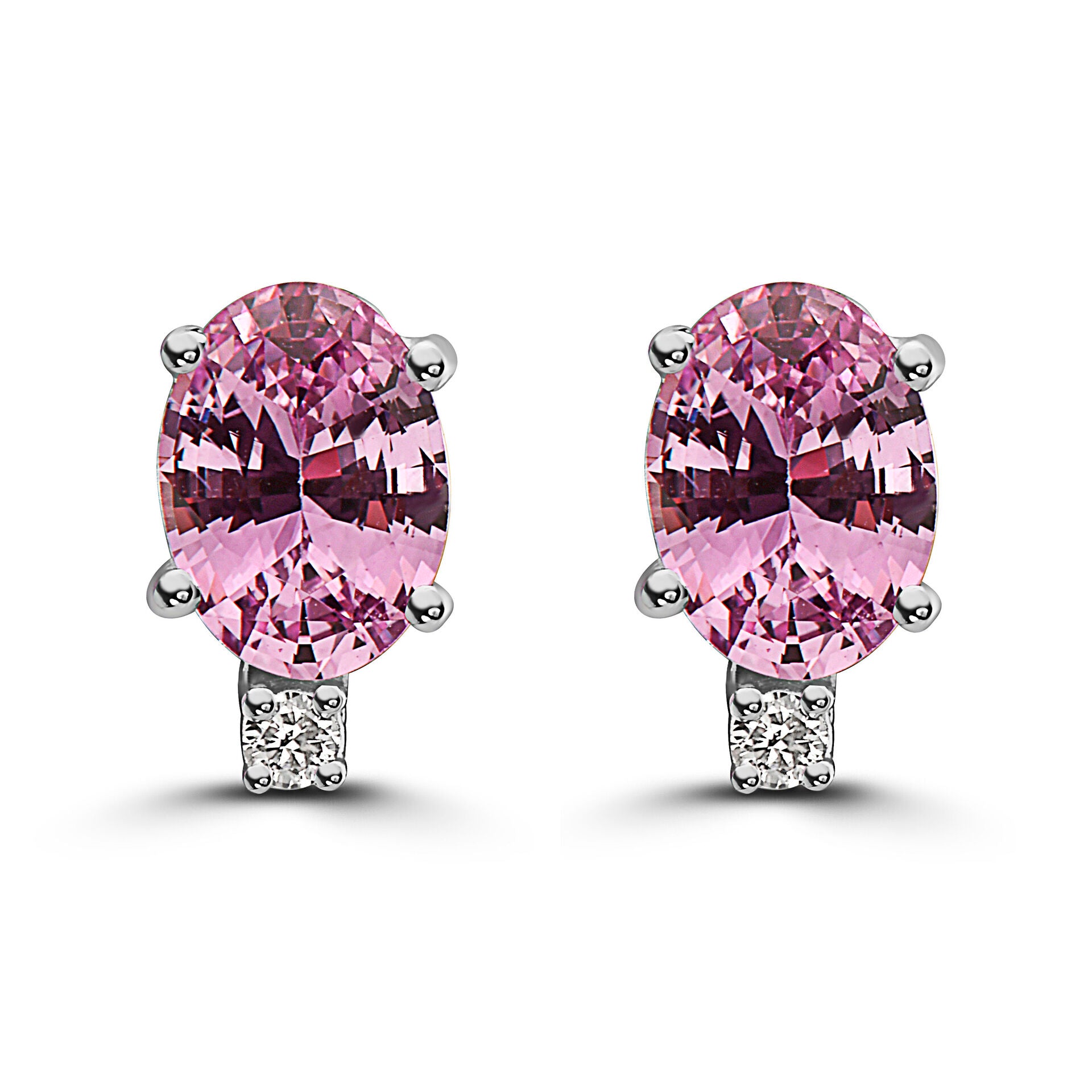 1 1/2 cts Pink Sapphire and Diamond Earrings in 14K White Gold by Birthstone - BirthStone.com