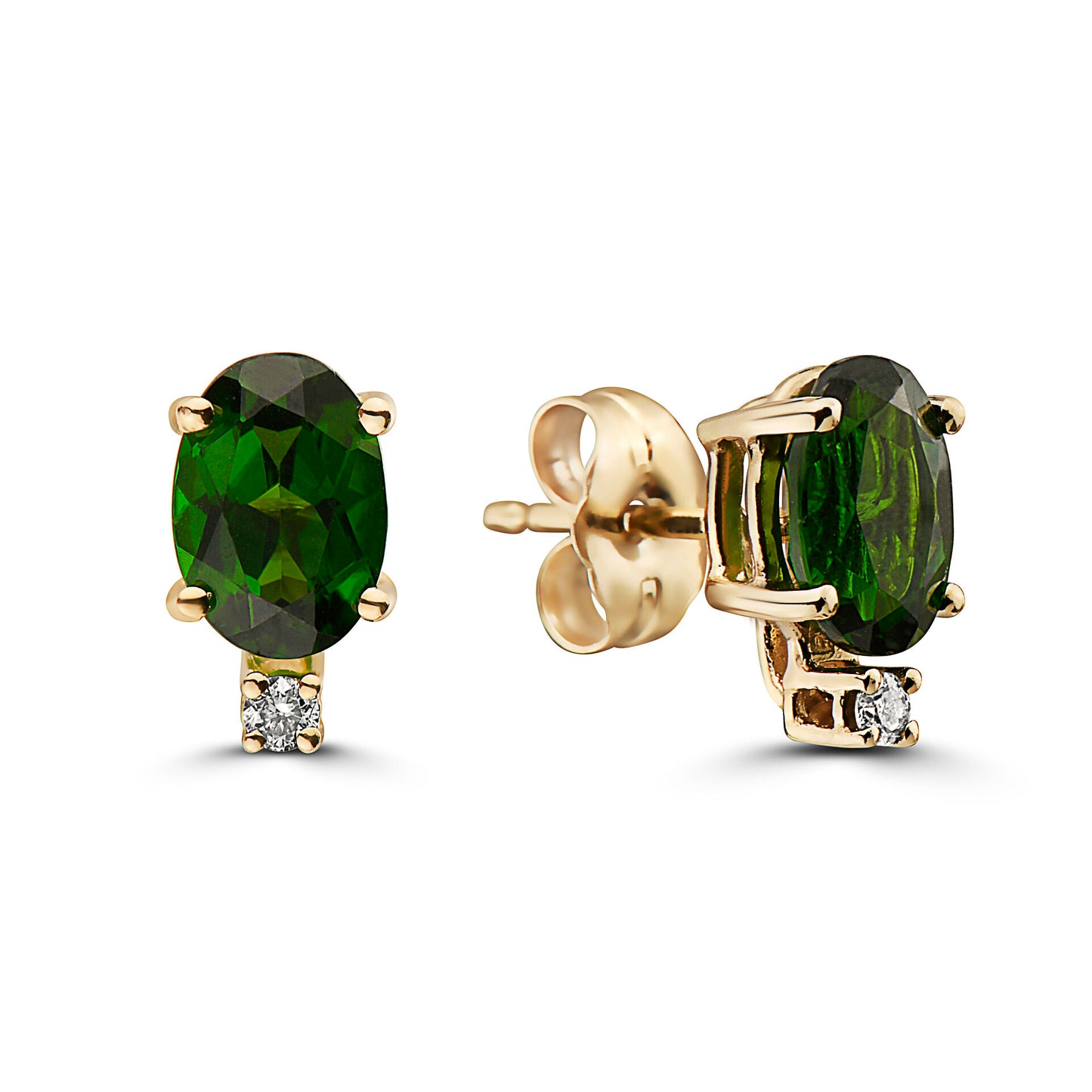 1 5/8 cts Green Chrom Diopside and Diamond Earrings in 14K Yellow Gold by Birthstone - BirthStone.com