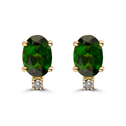 1 5/8 cts Green Chrom Diopside and Diamond Earrings in 14K Yellow Gold by Birthstone - BirthStone.com