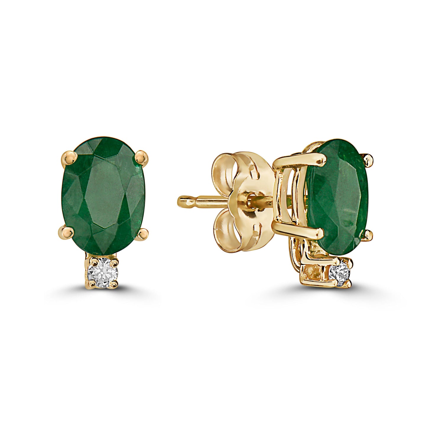 1 3/8 cts Green Emerald and Diamond Earrings in 14K Yellow Gold by Birthstone - BirthStone.com