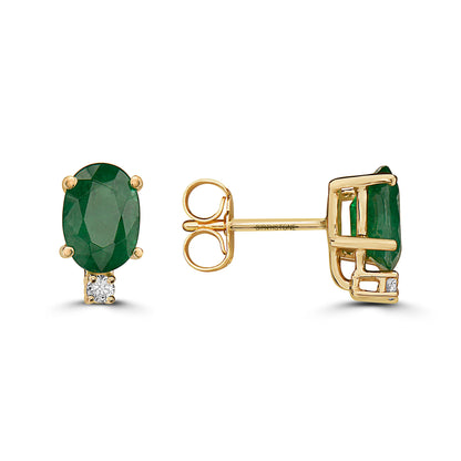 1 3/8 cts Green Emerald and Diamond Earrings in 14K Yellow Gold by Birthstone - BirthStone.com