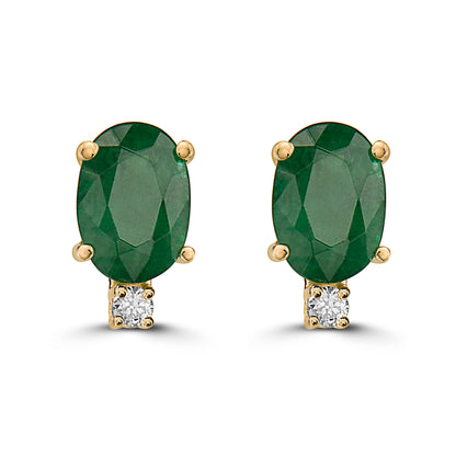 1 3/8 cts Green Emerald and Diamond Earrings in 14K Yellow Gold by Birthstone - BirthStone.com