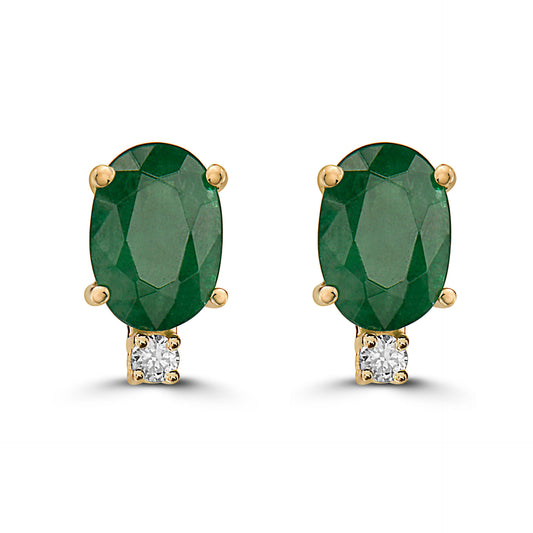 1 3/8 cts Green Emerald and Diamond Earrings in 14K Yellow Gold by Birthstone - BirthStone.com