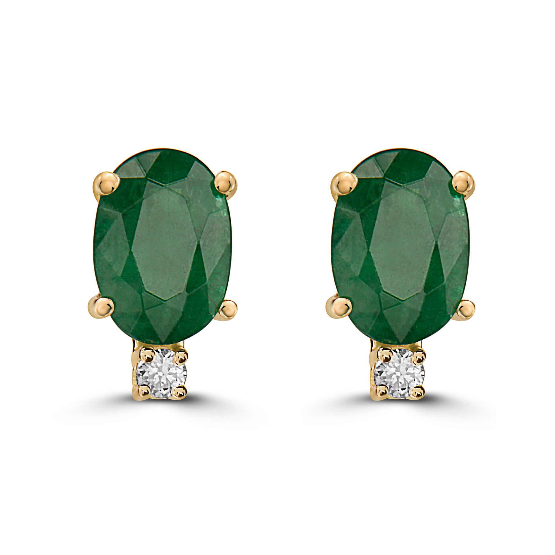 Emerald Oval Studs 14K Yellow Gold