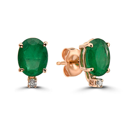 2 1/4 cts Green Emerald and Diamond Earrings in 14K Rose Gold by Birthstone - BirthStone.com