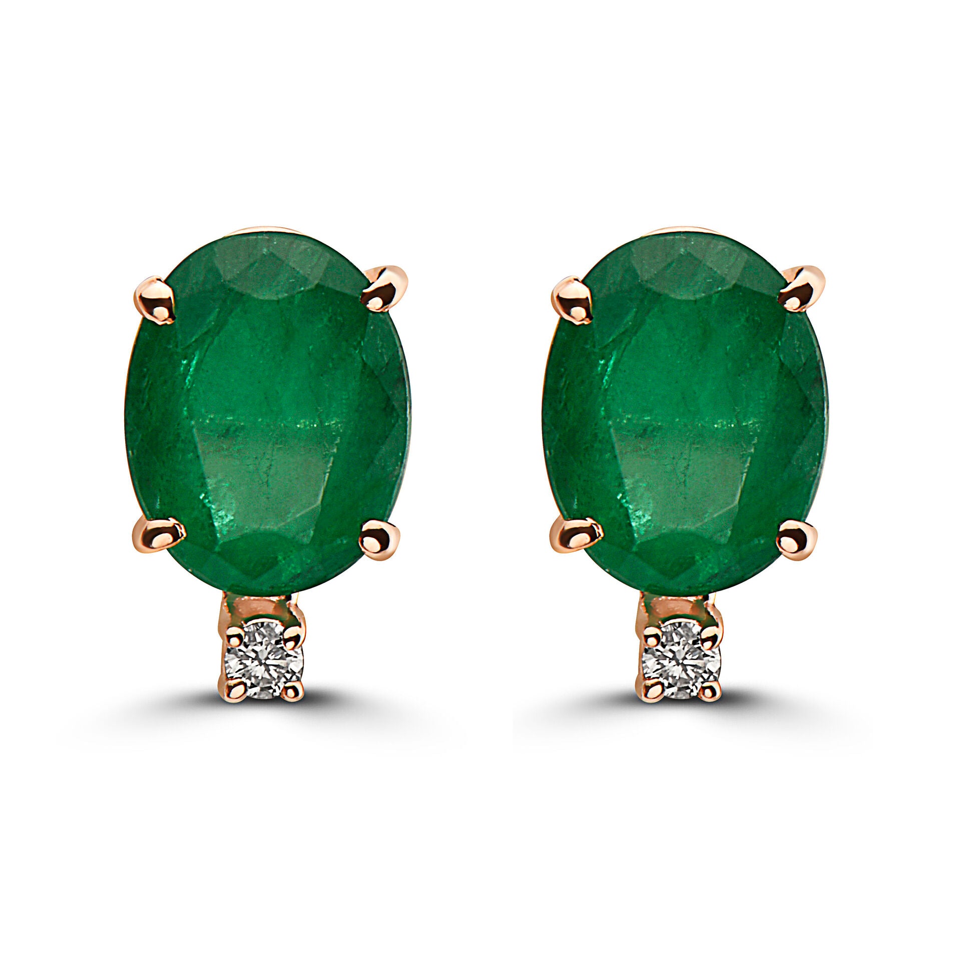 2 1/4 cts Green Emerald and Diamond Earrings in 14K Rose Gold by Birthstone - BirthStone.com