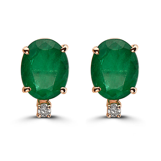 2 1/4 cts Green Emerald and Diamond Earrings in 14K Rose Gold by Birthstone - BirthStone.com