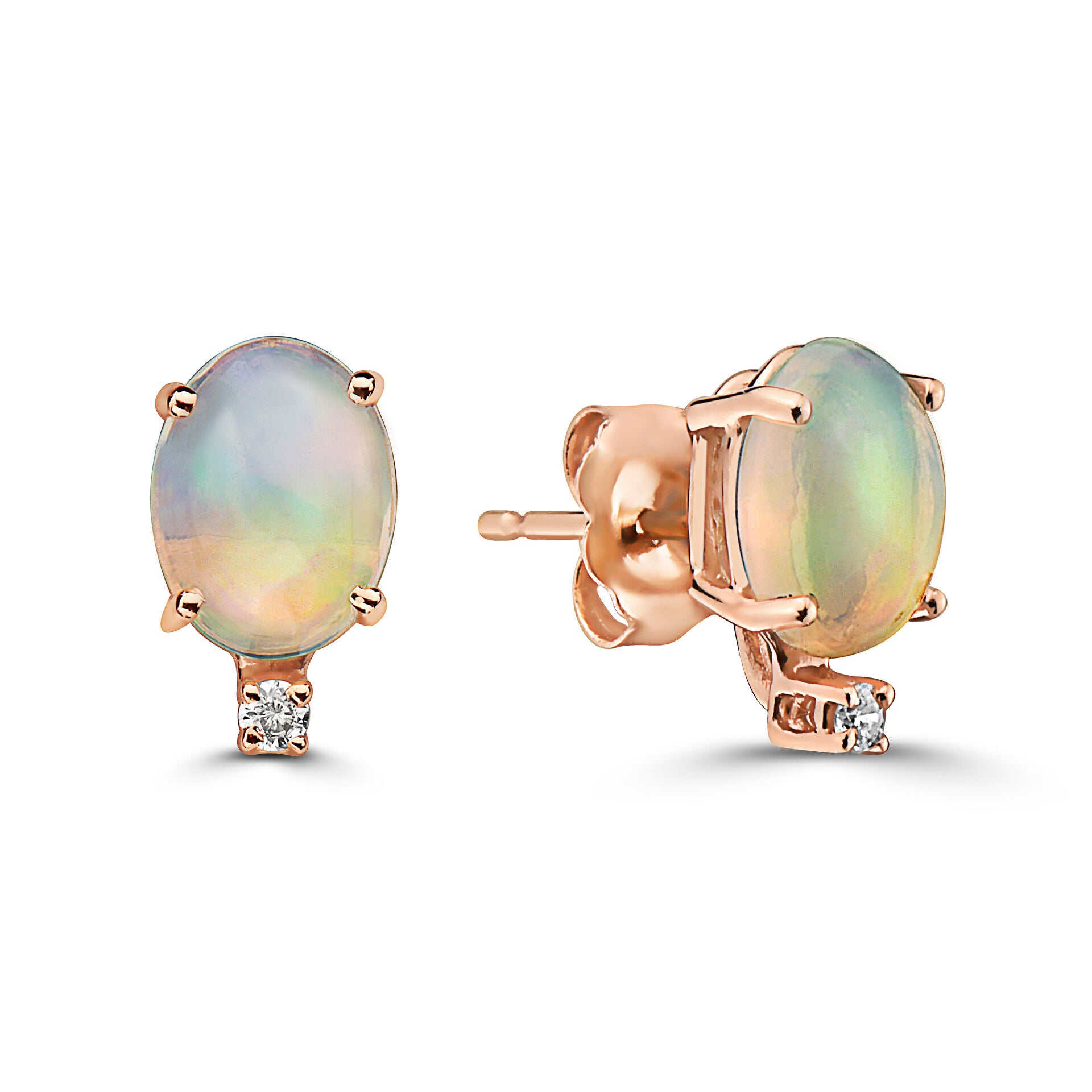 5/8 cts Multi-Color Opal and Diamond Earrings in 14K Rose Gold by Birthstone - BirthStone.com