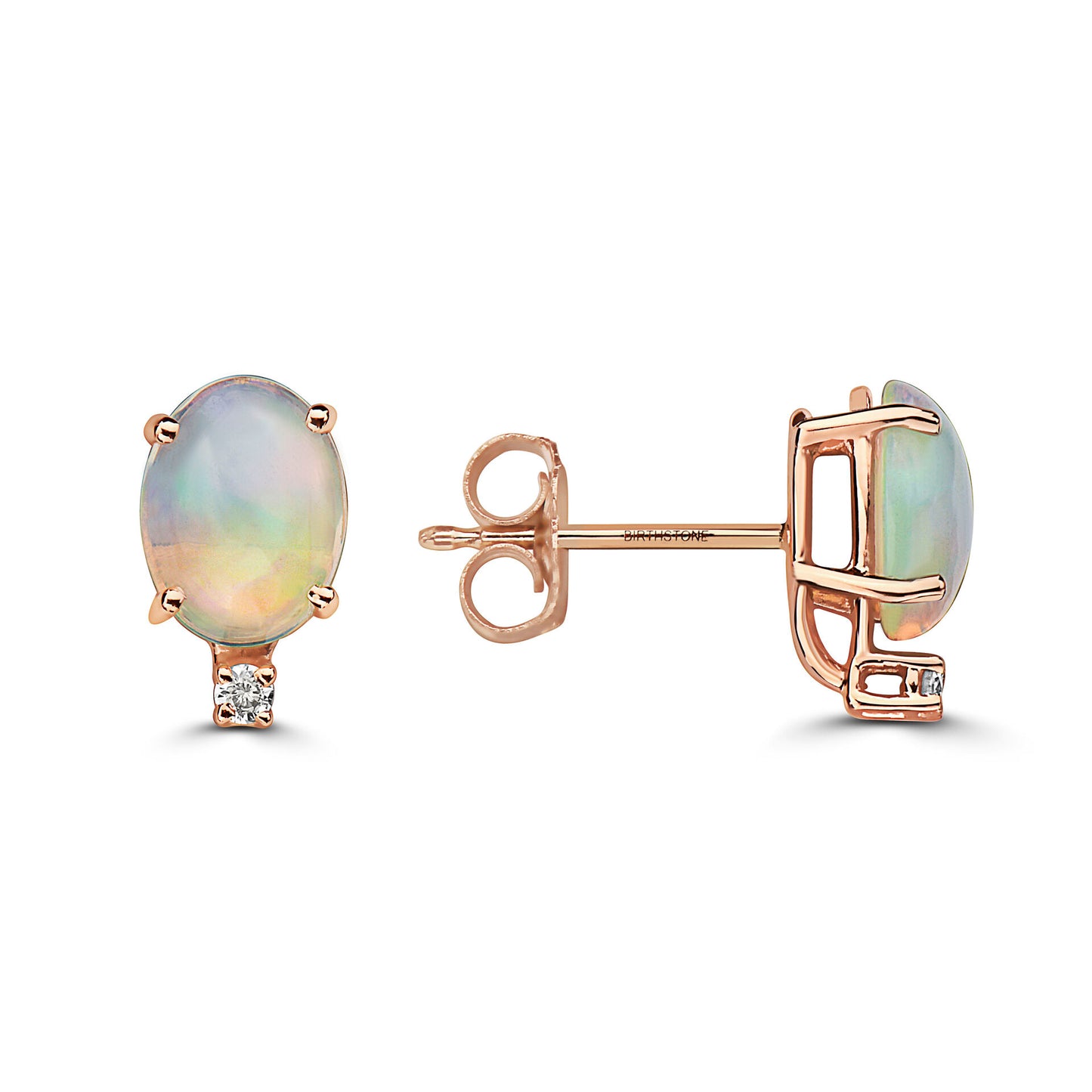 5/8 cts Multi-Color Opal and Diamond Earrings in 14K Rose Gold by Birthstone - BirthStone.com