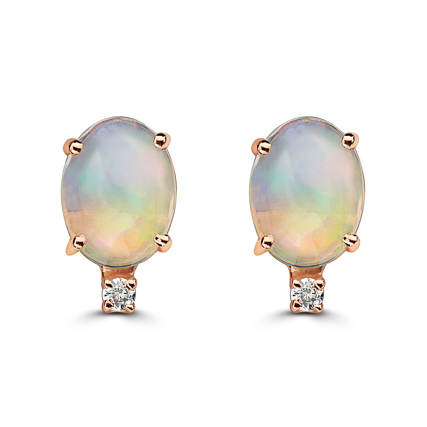 5/8 cts Multi-Color Opal and Diamond Earrings in 14K Rose Gold by Birthstone - BirthStone.com