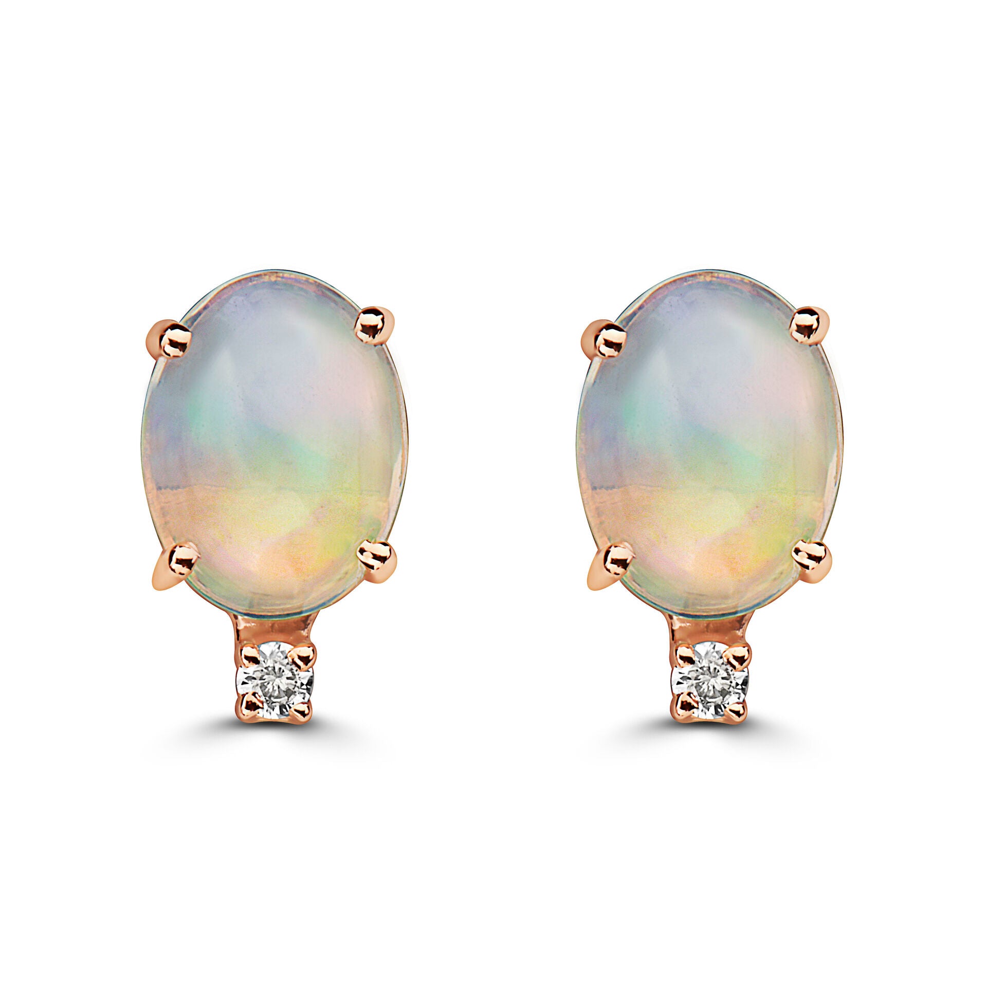 5/8 cts Multi-Color Opal and Diamond Earrings in 14K Rose Gold by Birthstone - BirthStone.com