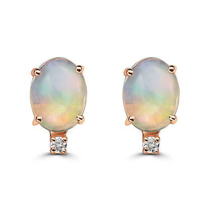 5/8 cts Multi-Color Opal and Diamond Earrings in 14K Rose Gold by Birthstone - BirthStone.com