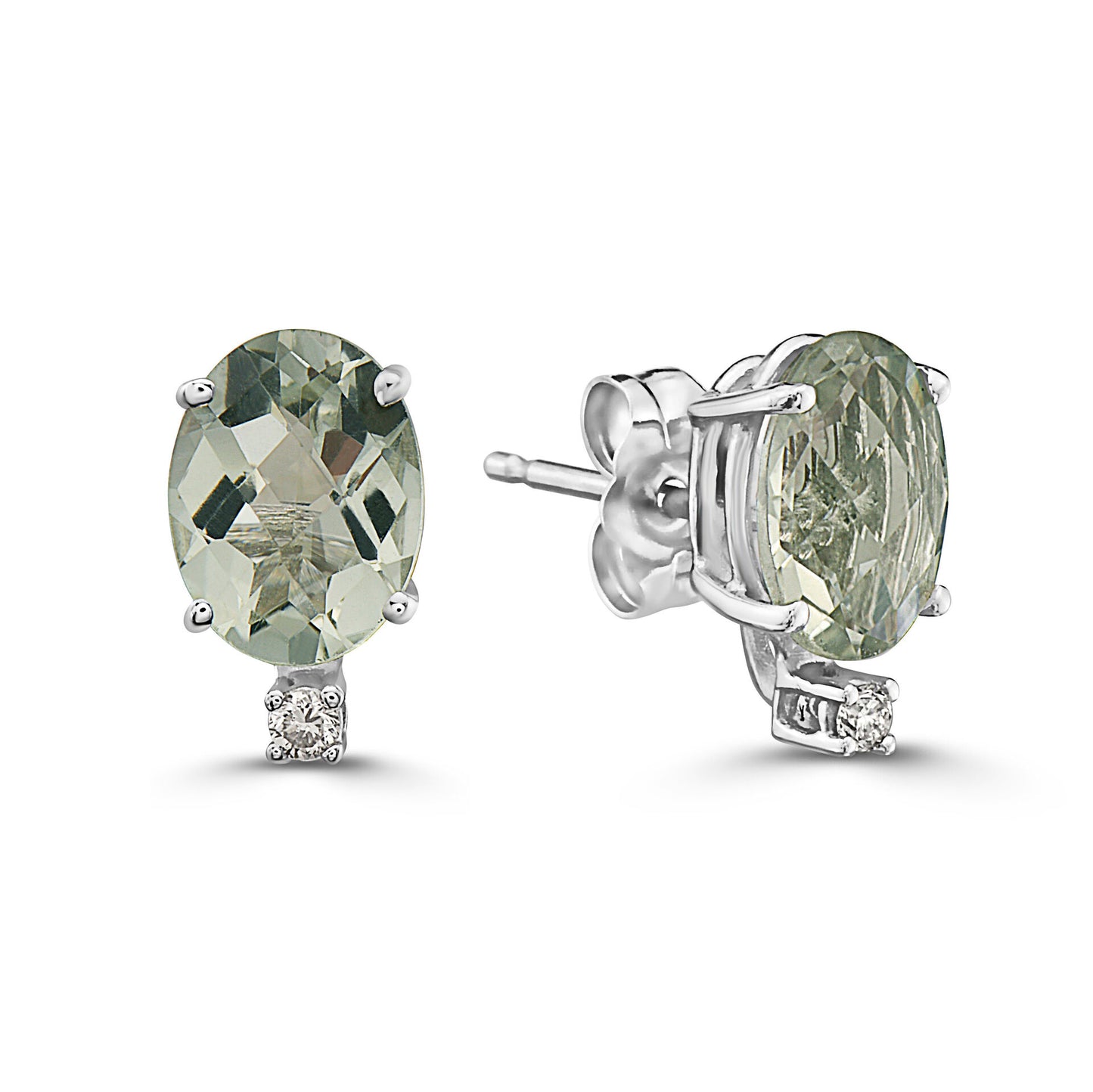 2 1/8 cts Green Green Amethyst (Prasiolite) Quartz and Diamond Earrings in 14K White Gold by Birthstone - BirthStone.com