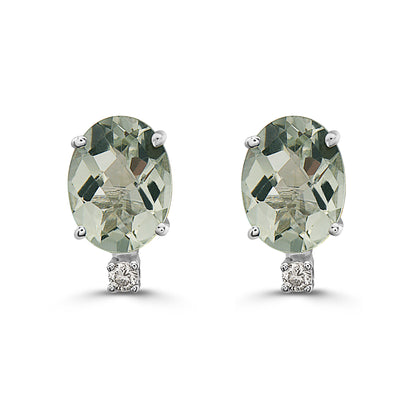 2 1/8 cts Green Green Amethyst (Prasiolite) Quartz and Diamond Earrings in 14K White Gold by Birthstone - BirthStone.com