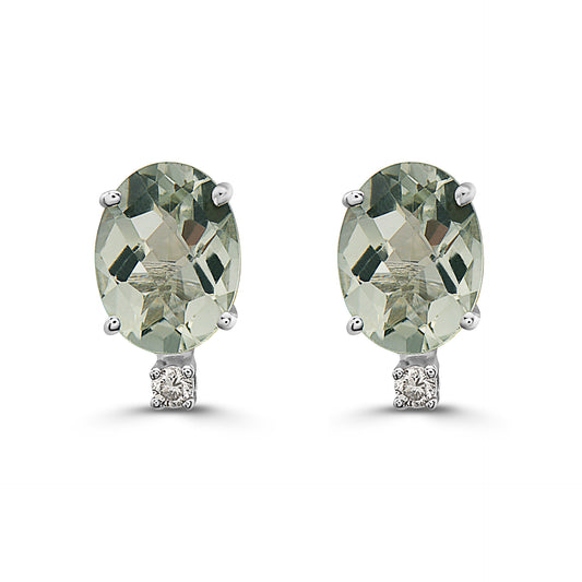 2 1/8 cts Green Green Amethyst (Prasiolite) Quartz and Diamond Earrings in 14K White Gold by Birthstone - BirthStone.com