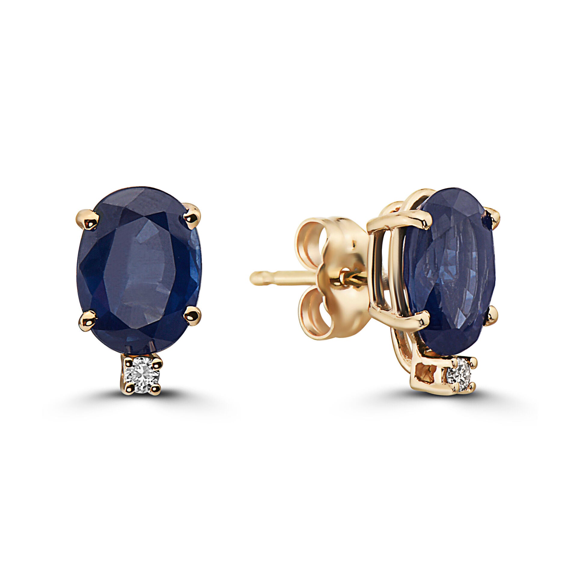 3 cts Blue Sapphire and Diamond Earrings in 14K Yellow Gold by Birthstone - BirthStone.com