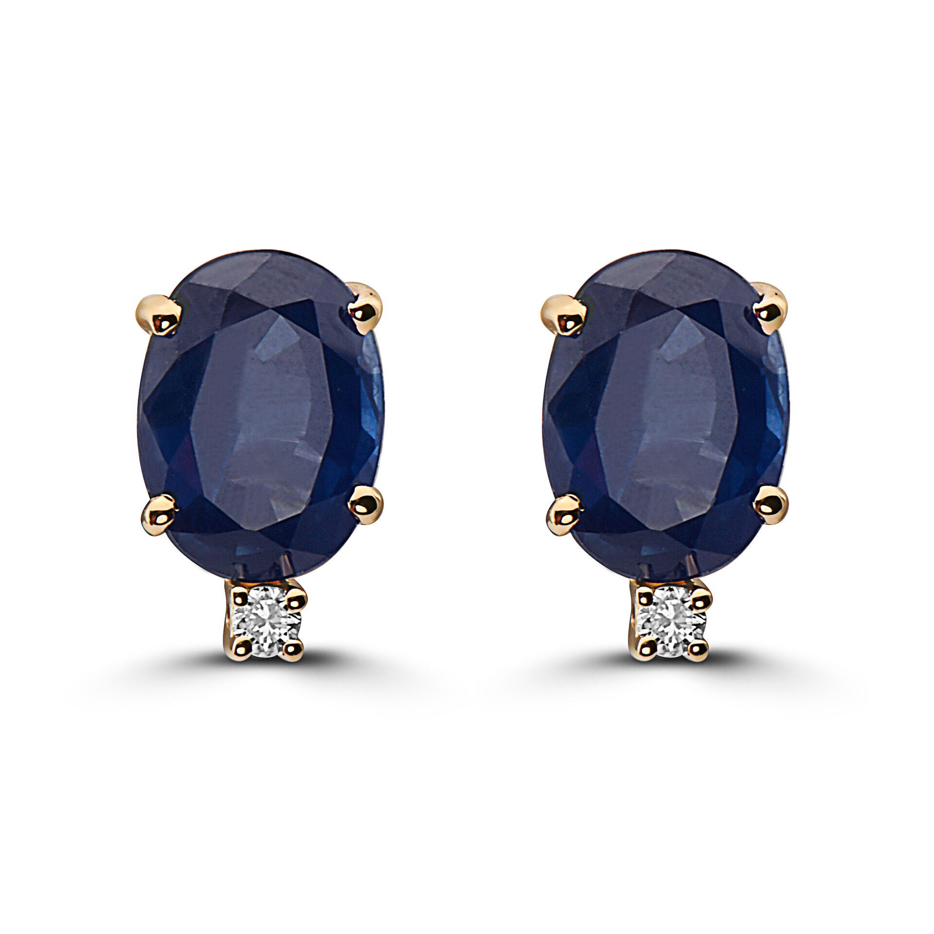 3 cts Blue Sapphire and Diamond Earrings in 14K Yellow Gold by Birthstone - BirthStone.com