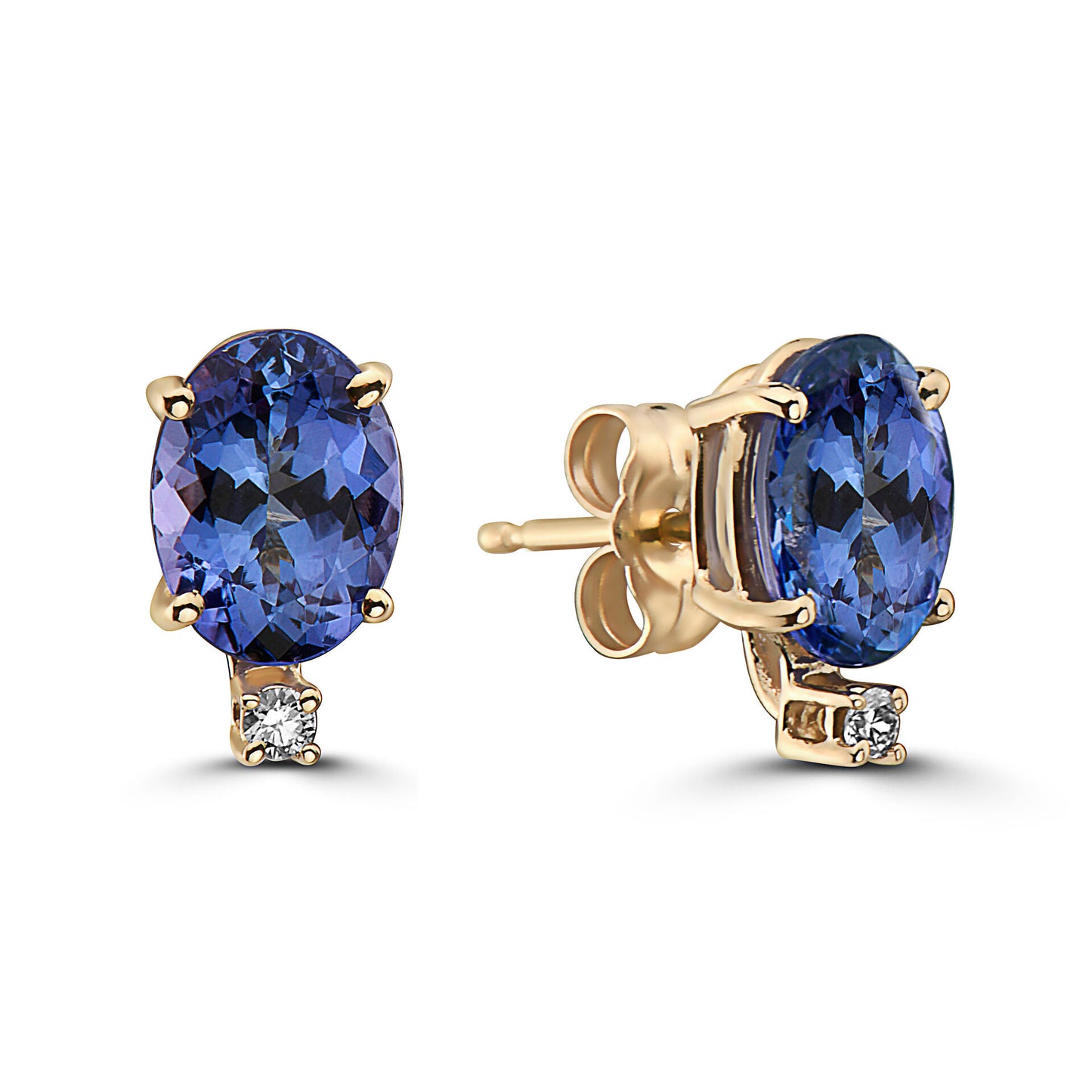 1 cts Blue Tanzanite and Diamond Earrings in 14K Yellow Gold by Birthstone - BirthStone.com