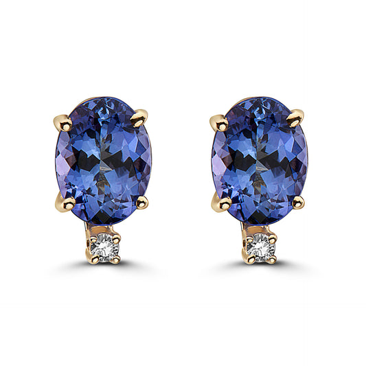 1 cts Blue Tanzanite and Diamond Earrings in 14K Yellow Gold by Birthstone - BirthStone.com