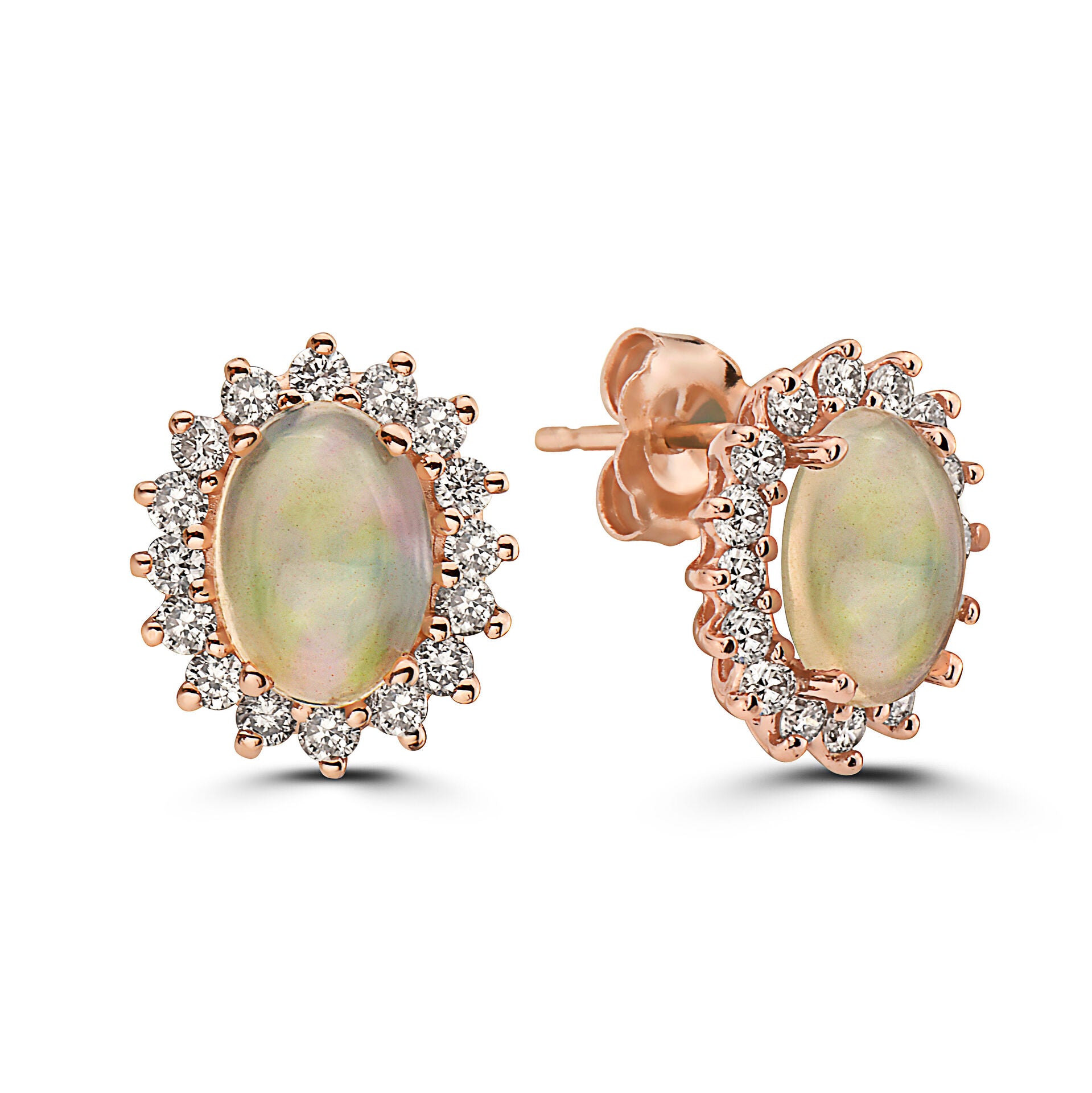 1 1/4 cts Multi-Color Opal and Diamond Earrings in 14K Rose Gold by Birthstone - BirthStone.com