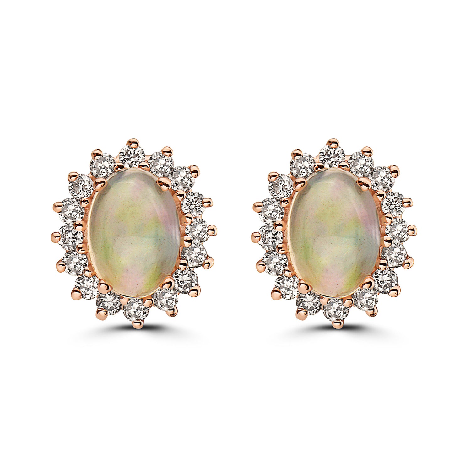 1 1/4 cts Multi-Color Opal and Diamond Earrings in 14K Rose Gold by Birthstone - BirthStone.com