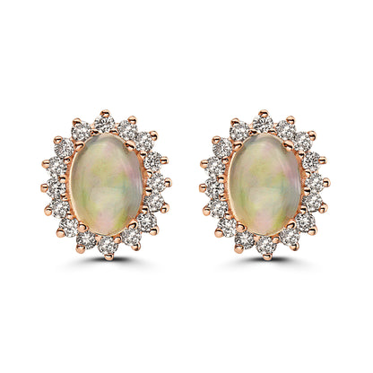 1 1/4 cts Multi-Color Opal and Diamond Earrings in 14K Rose Gold by Birthstone - BirthStone.com