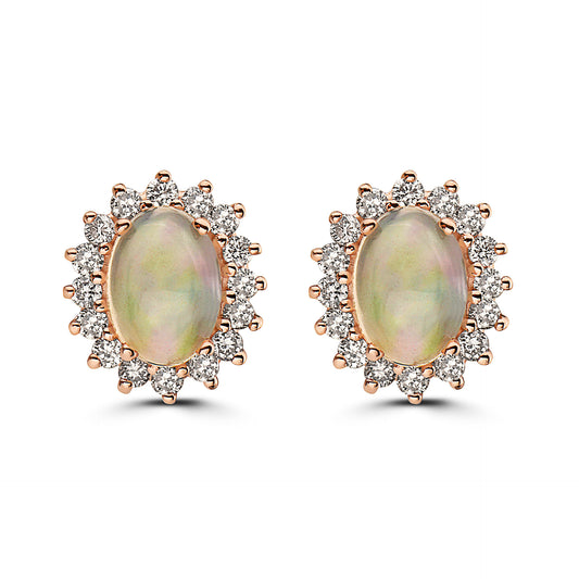 1 1/4 cts Multi-Color Opal and Diamond Earrings in 14K Rose Gold by Birthstone - BirthStone.com