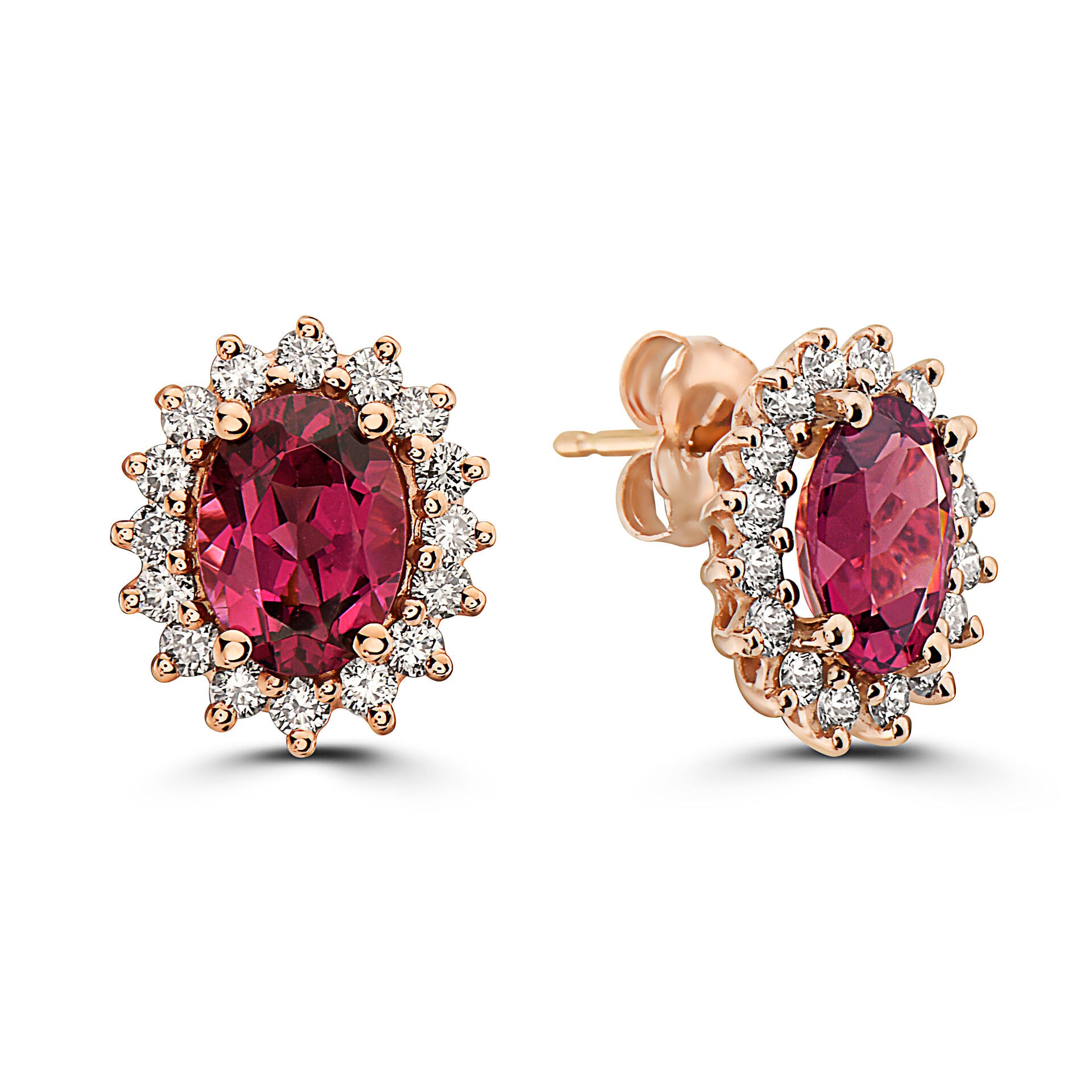 2 cts Red Rhodolite Garnet and Diamond Earrings in 14K Rose Gold by Birthstone - BirthStone.com