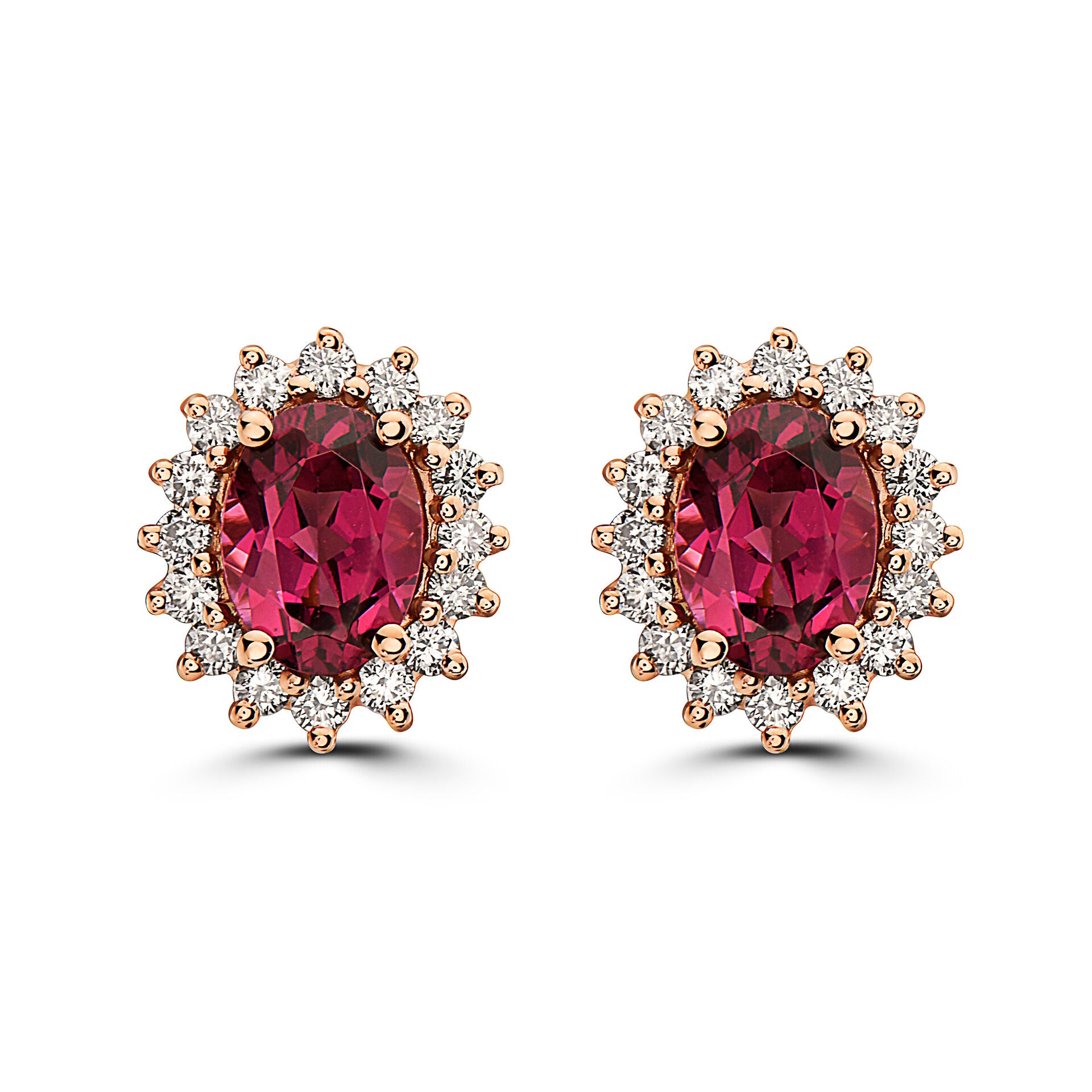 2 cts Red Rhodolite Garnet and Diamond Earrings in 14K Rose Gold by Birthstone - BirthStone.com