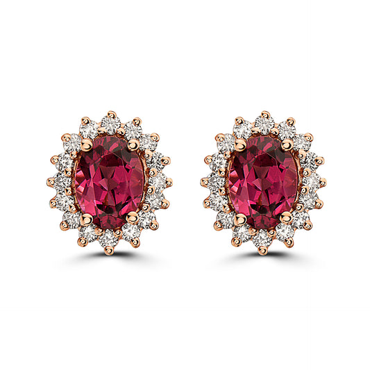 2 cts Red Rhodolite Garnet and Diamond Earrings in 14K Rose Gold by Birthstone - BirthStone.com