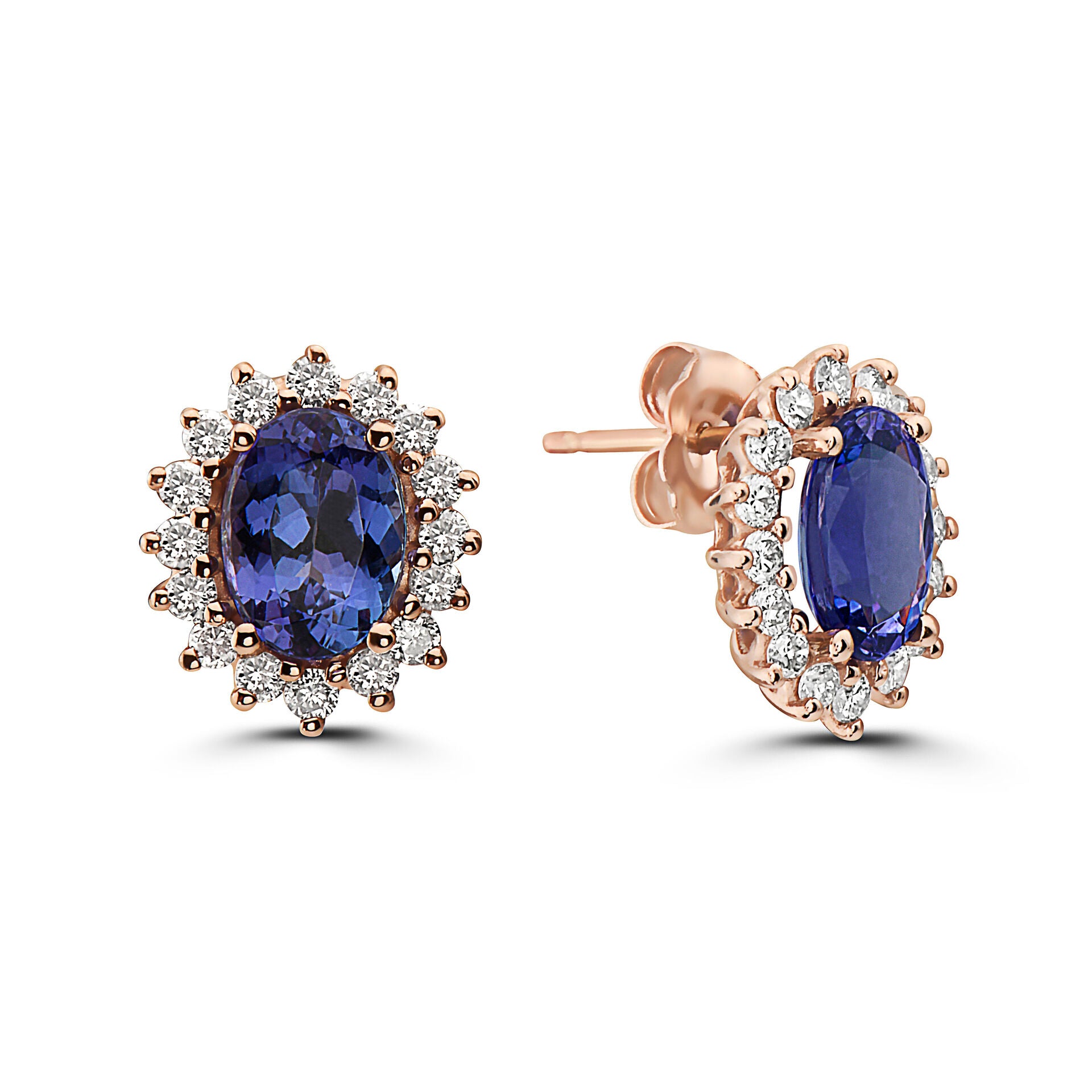 2 5/8 cts Blue Tanzanite and Diamond Earrings in 14K Rose Gold by Birthstone - BirthStone.com