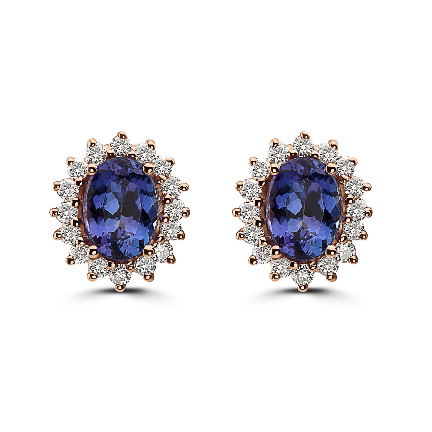 2 5/8 cts Blue Tanzanite and Diamond Earrings in 14K Rose Gold by Birthstone - BirthStone.com