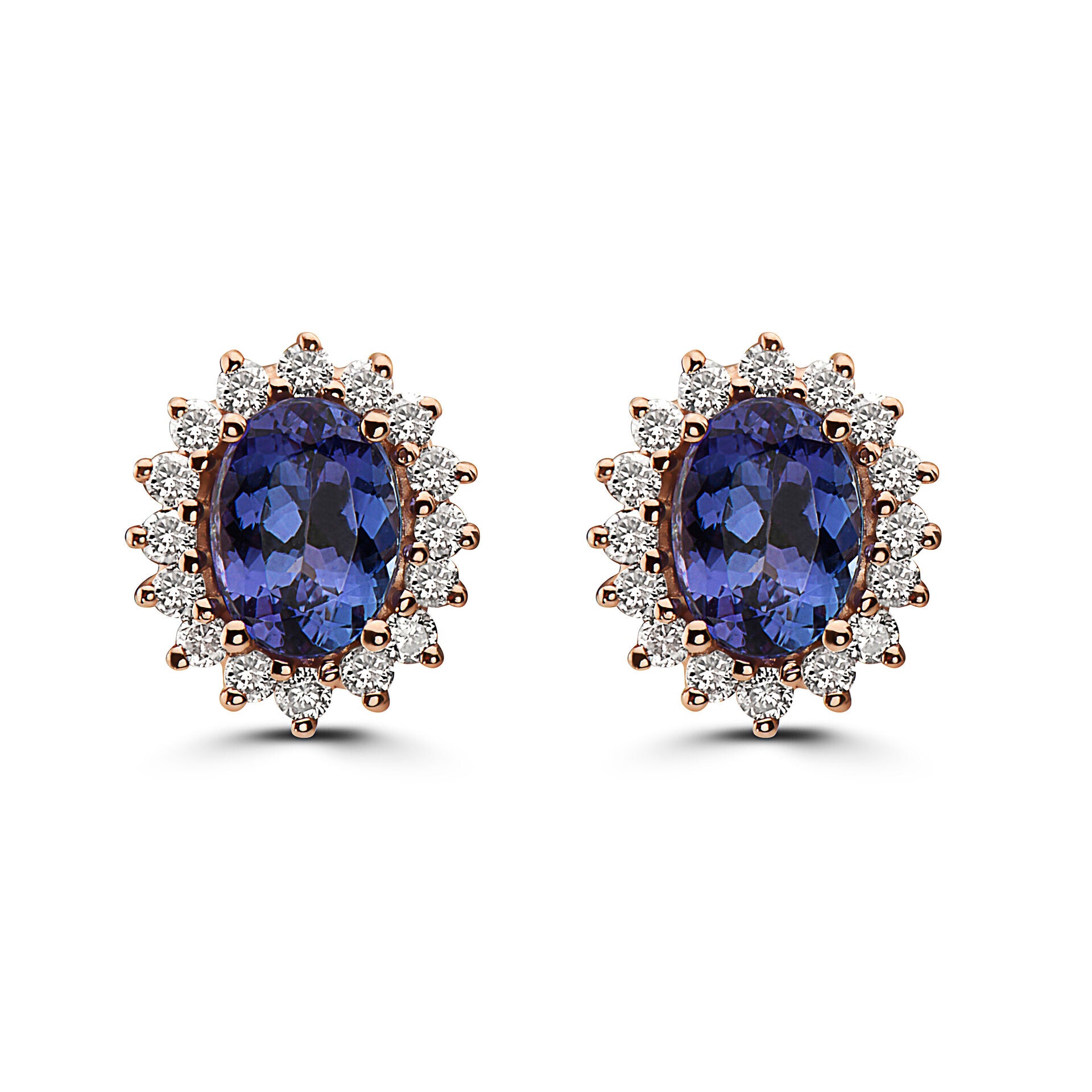 2 5/8 cts Blue Tanzanite and Diamond Earrings in 14K Rose Gold by Birthstone - BirthStone.com