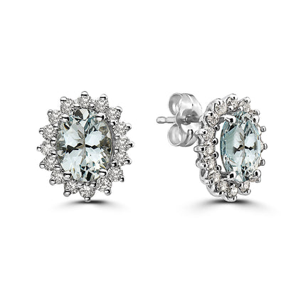 1 5/8 cts Blue Aquamarine and Diamond Earrings in 14K White Gold by Birthstone - BirthStone.com