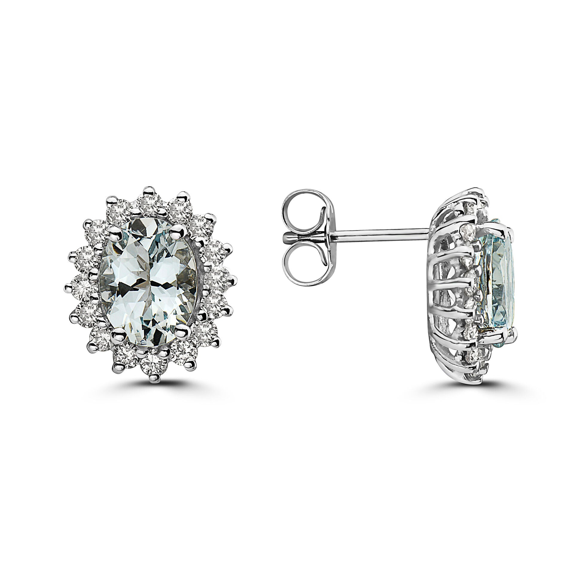 1 5/8 cts Blue Aquamarine and Diamond Earrings in 14K White Gold by Birthstone - BirthStone.com