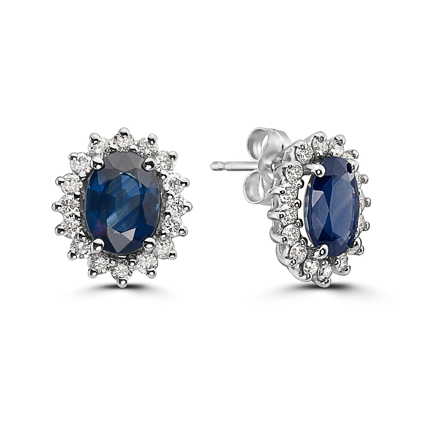 3 1/2 cts Blue Sapphire and Diamond Earrings in 14K White Gold by Birthstone - BirthStone.com