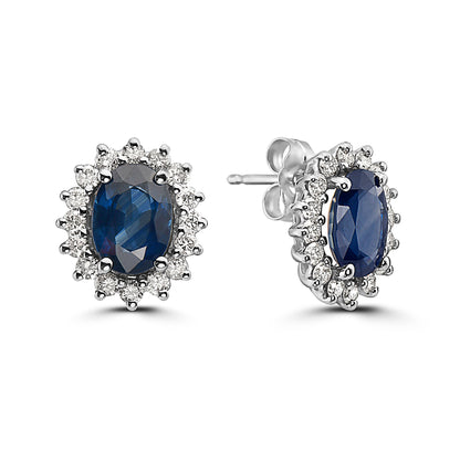 3 1/2 cts Blue Sapphire and Diamond Earrings in 14K White Gold by Birthstone - BirthStone.com