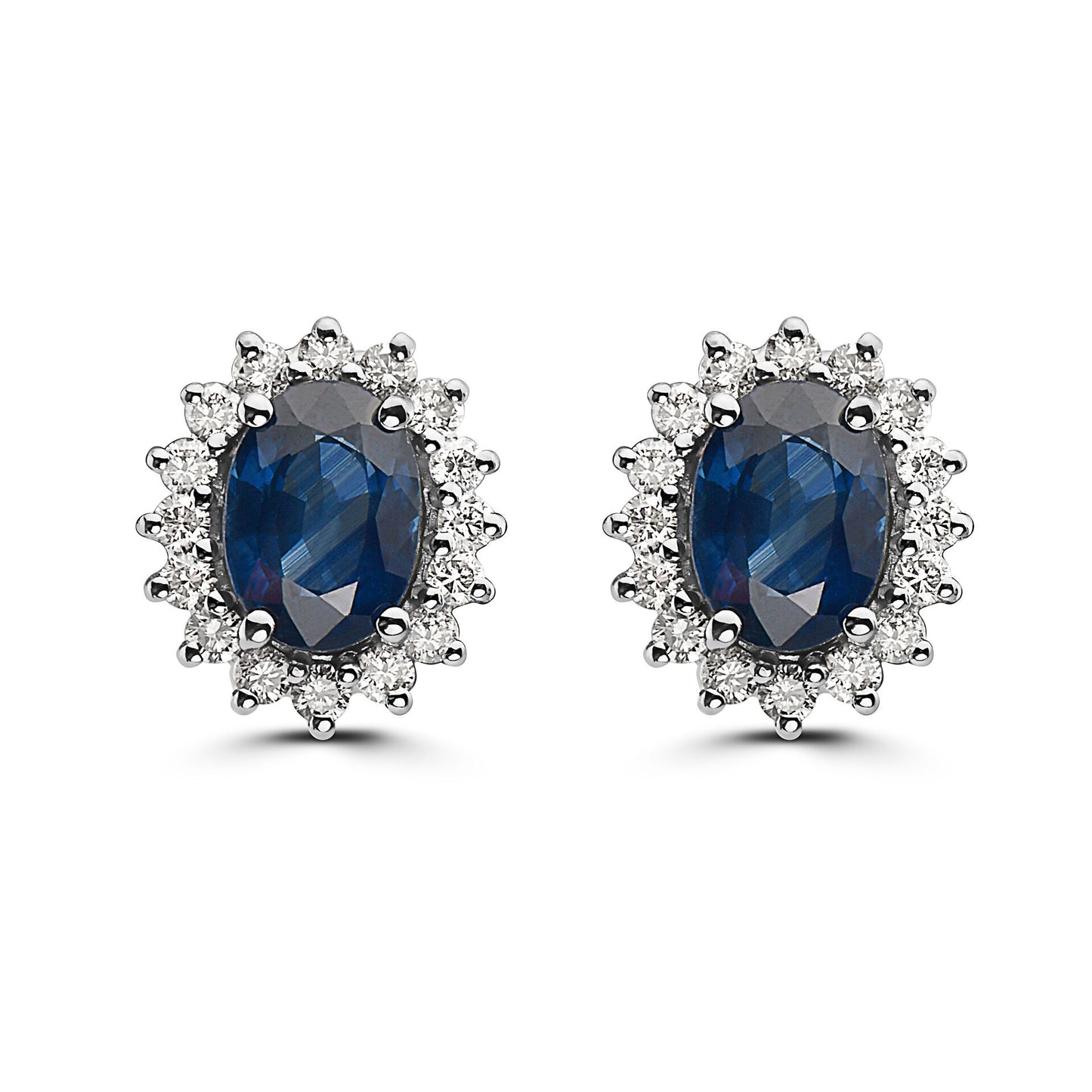 3 1/2 cts Blue Sapphire and Diamond Earrings in 14K White Gold by Birthstone - BirthStone.com