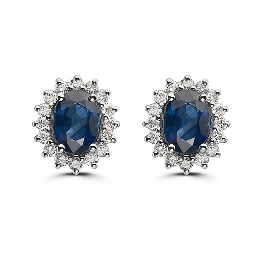 3 1/2 cts Blue Sapphire and Diamond Earrings in 14K White Gold by Birthstone - BirthStone.com