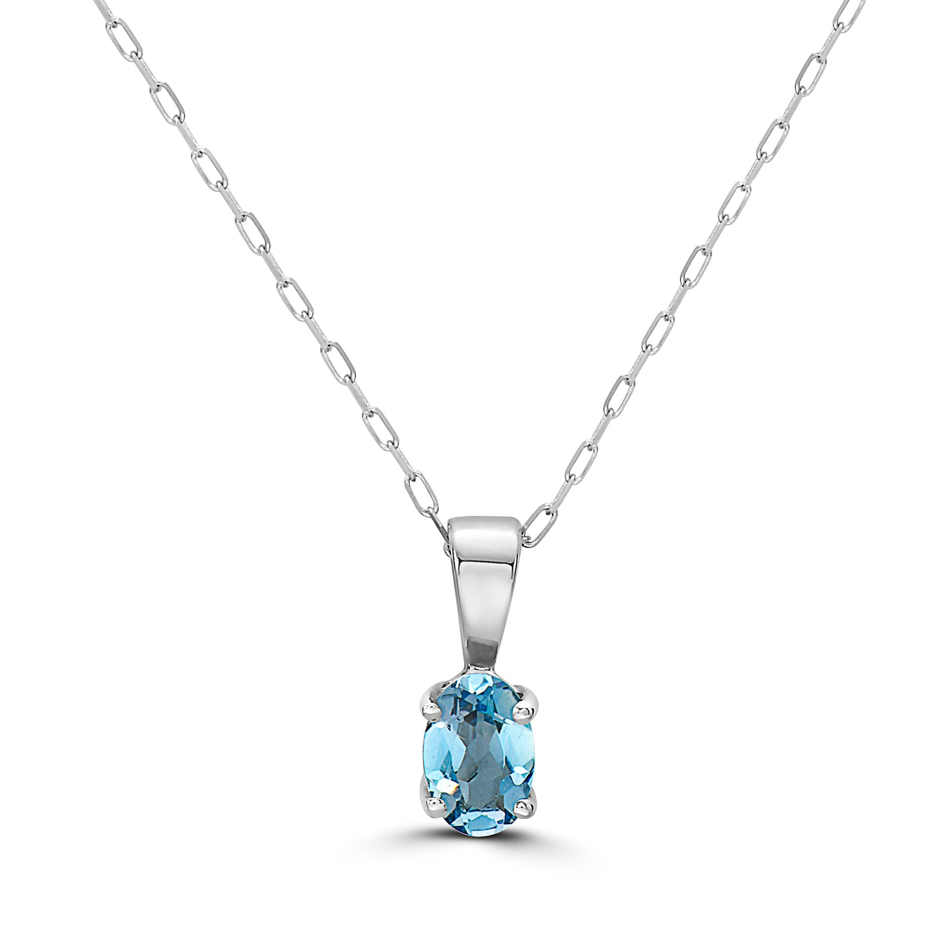 1/3 cts Blue Aquamarine Necklace in 14K White Gold by Birthstone - BirthStone.com