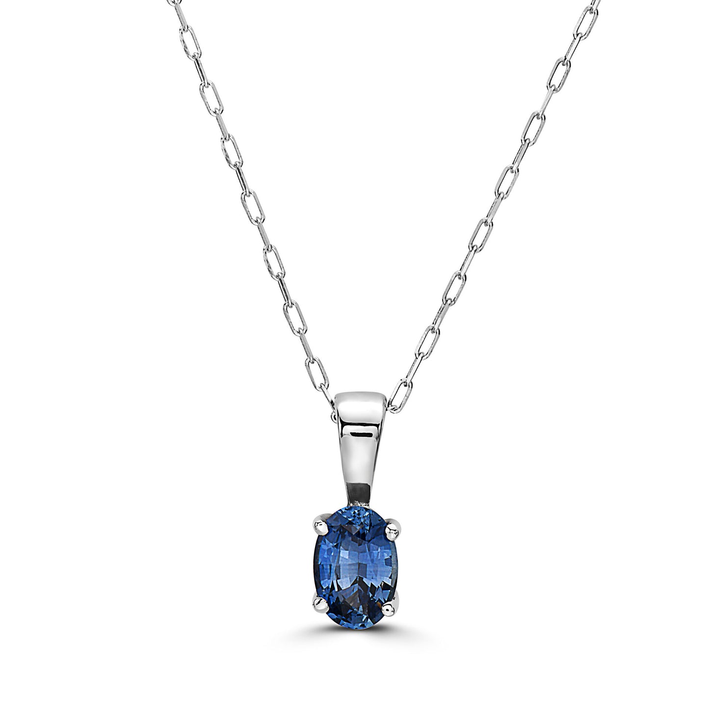 1/2 cts Blue Sapphire Necklace in 14K White Gold by Birthstone - BirthStone.com