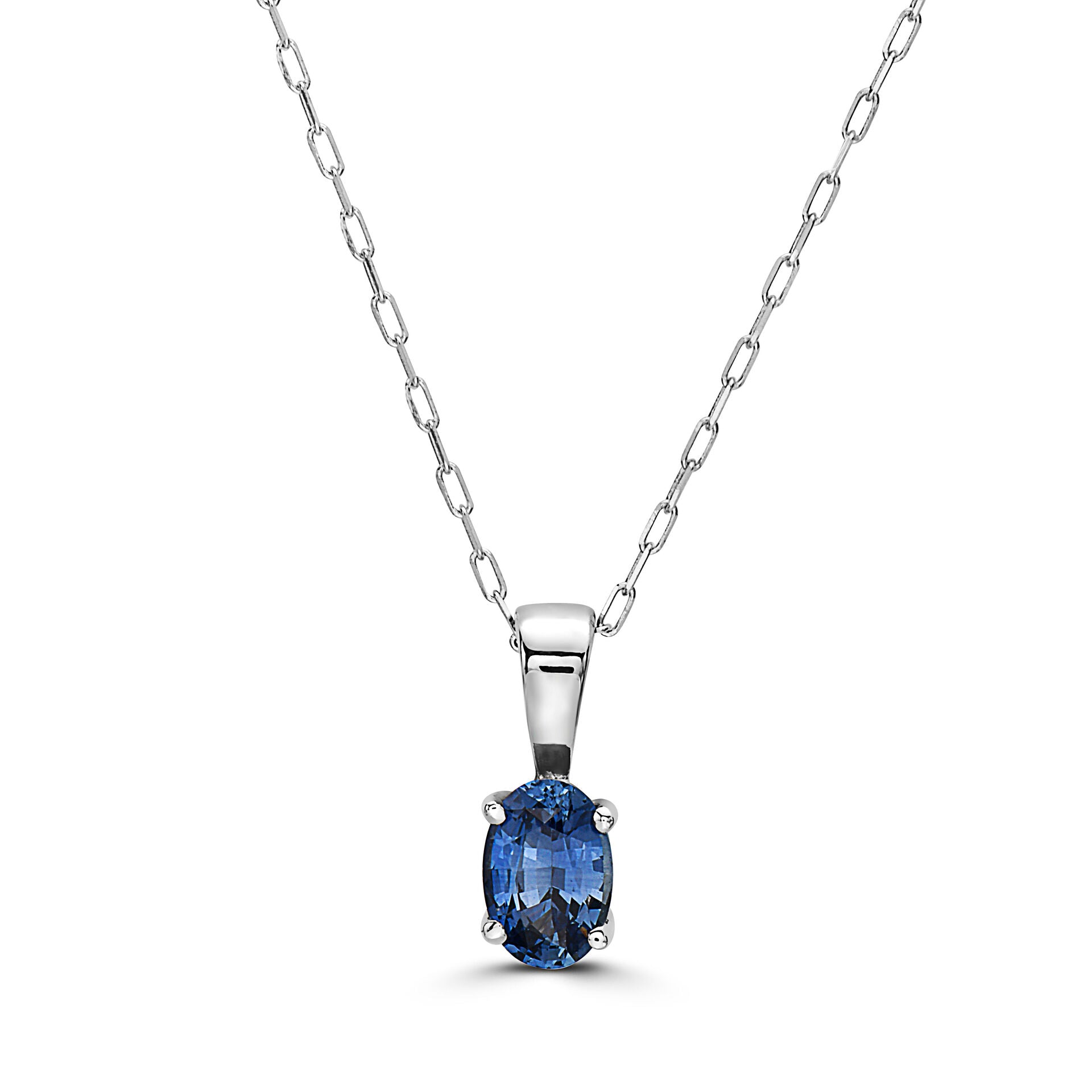 1/2 cts Blue Sapphire Necklace in 14K White Gold by Birthstone - BirthStone.com