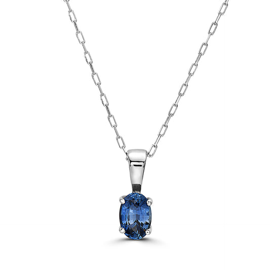 1/2 cts Blue Sapphire Necklace in 14K White Gold by Birthstone - BirthStone.com