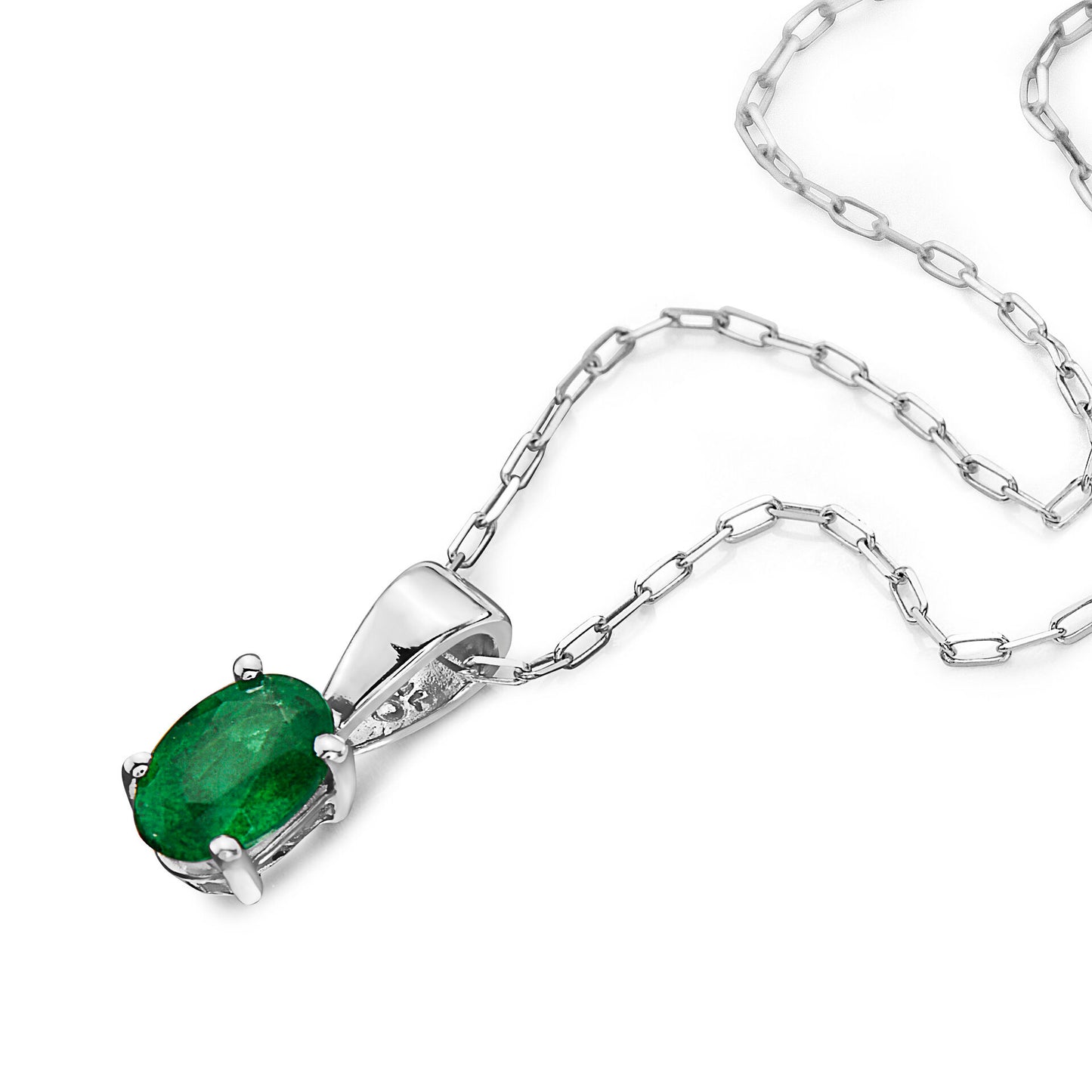 3/8 cts Green Emerald Necklace in 14K White Gold by Birthstone - BirthStone.com