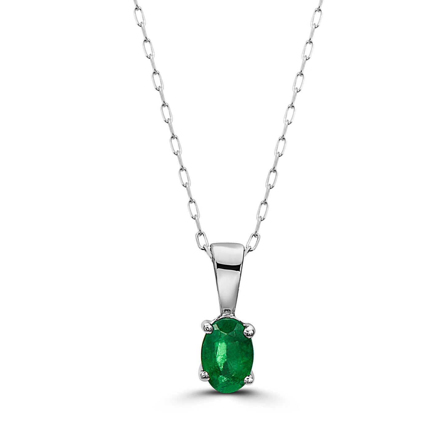 3/8 cts Green Emerald Necklace in 14K White Gold by Birthstone - BirthStone.com