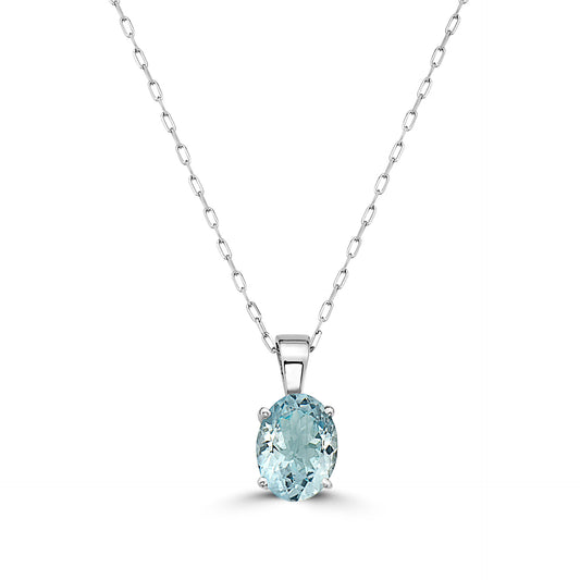 1/2 cts Blue Aquamarine Necklace in 14K White Gold by Birthstone - BirthStone.com